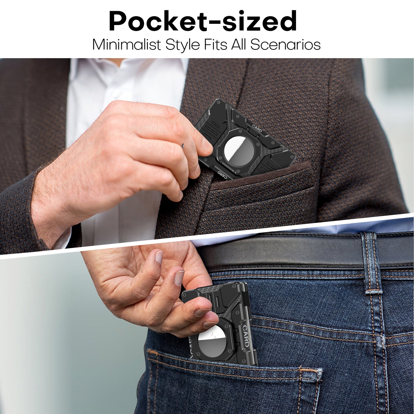 Heavy Duty Mens Airtag Wallet RFID Blocking Magnetic Phone Wallet Stand-Black