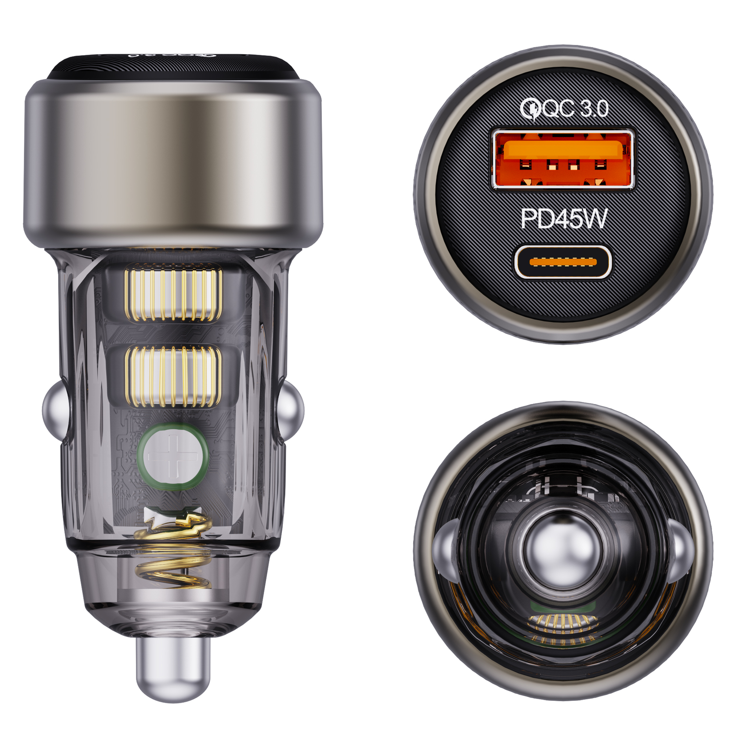 83W Mini Car Charger Transparent Body,QC3.0+PD45W Turbo Charge
