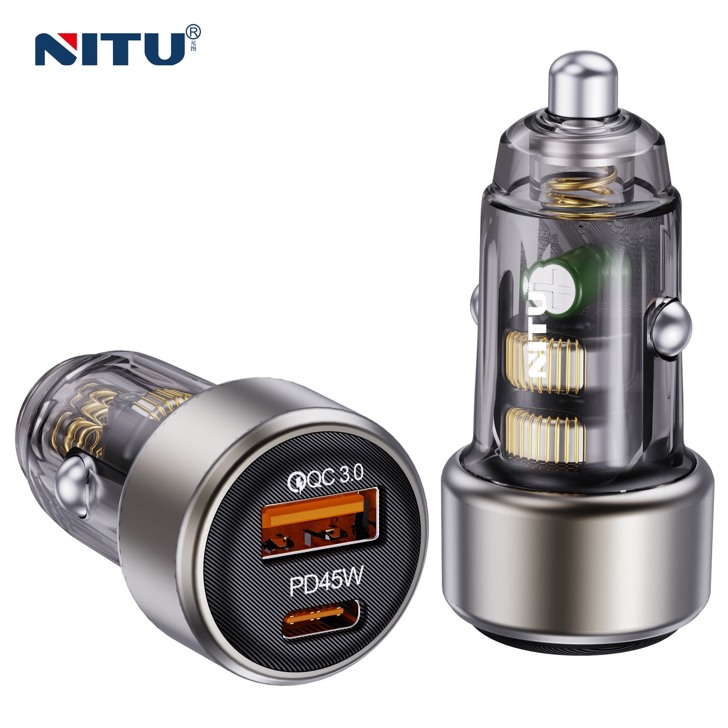 83W Mini Car Charger Transparent Body,QC3.0+PD45W Turbo Charge