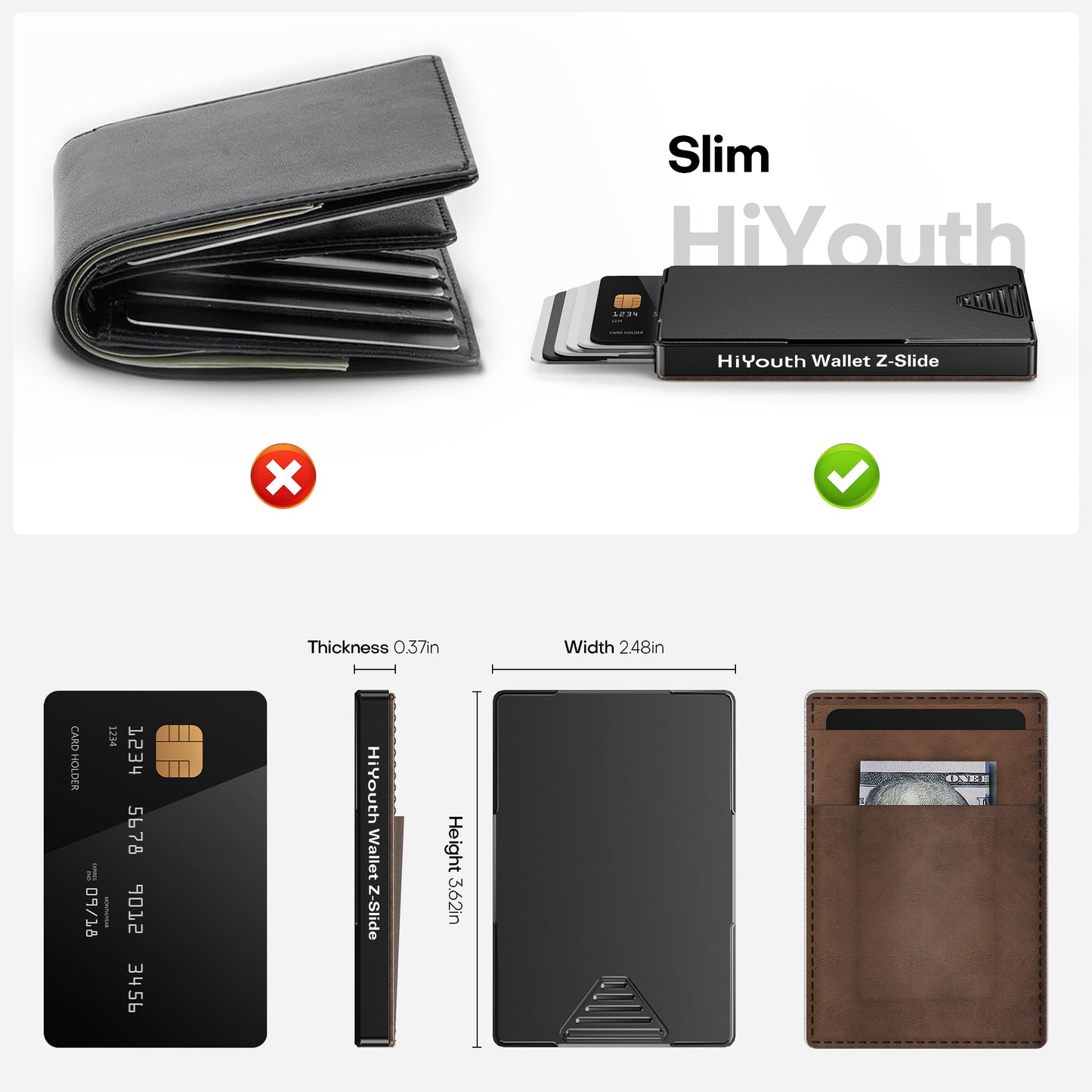HiYouth Wallet Thumb Swipe Pop Up Card Wallet For Men-Silver Grey