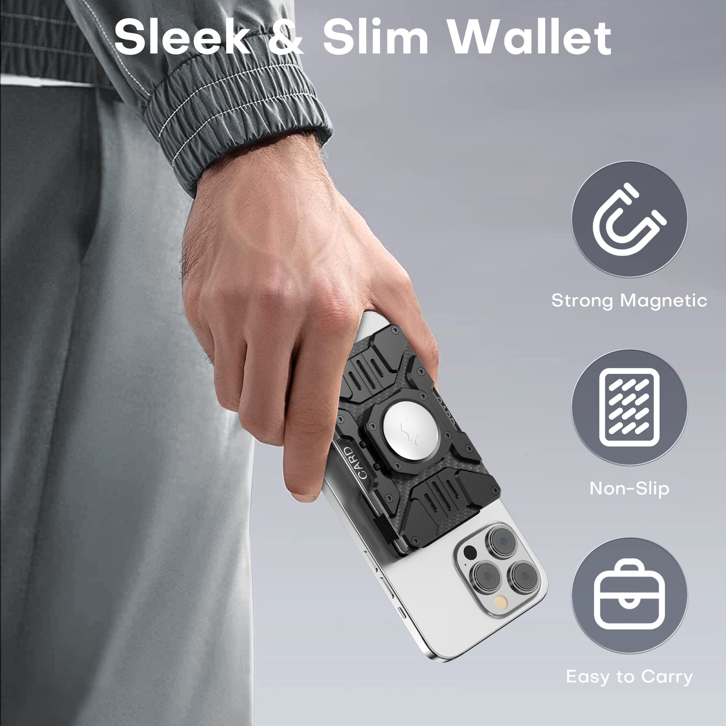 Heavy Duty Mens Airtag Wallet Magnetic Phone Wallet Stand,Grey
