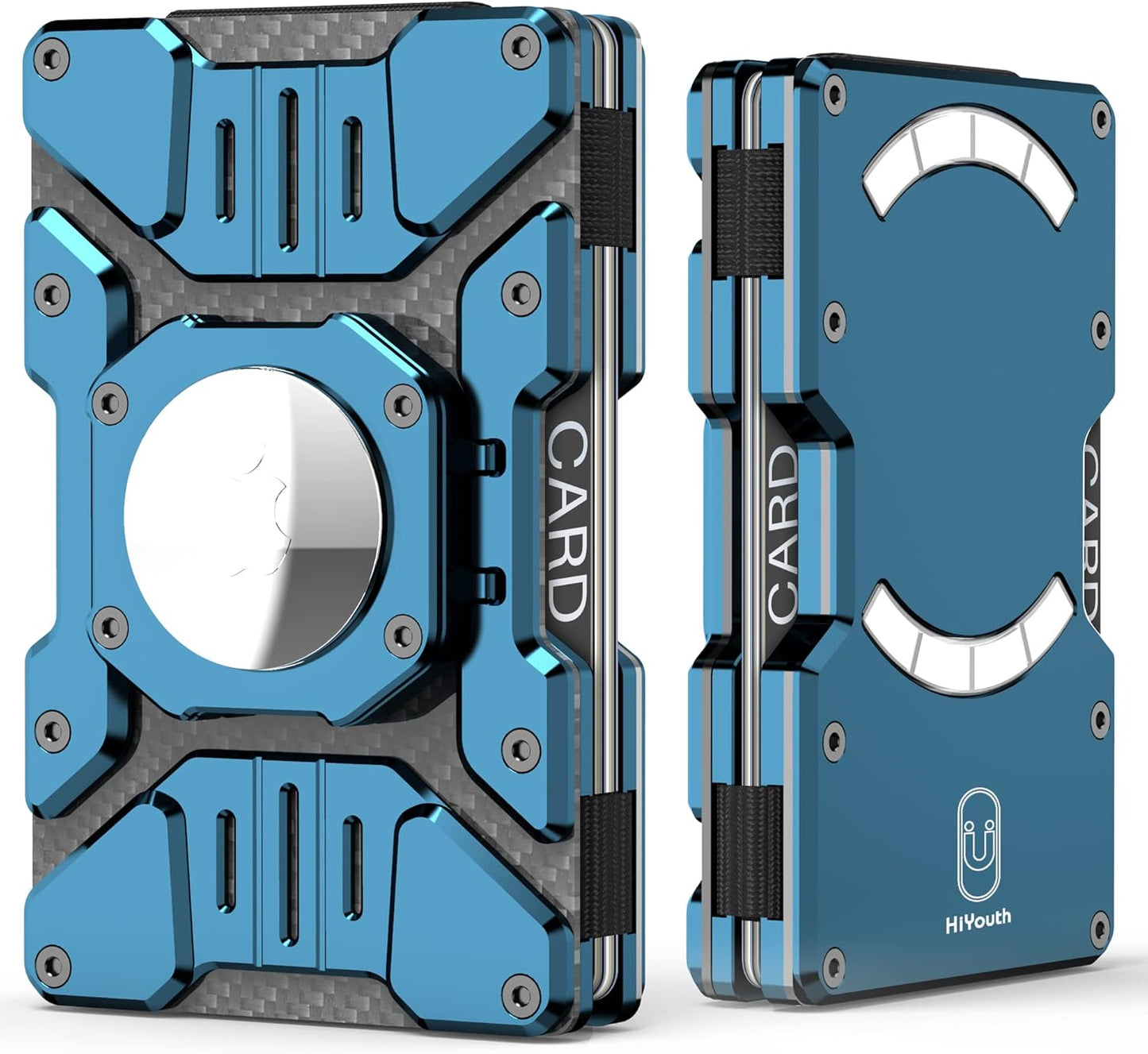 Heavy Duty Mens Airtag Wallet RFID Blocking Magnetic Phone Wallet Stand-Blue