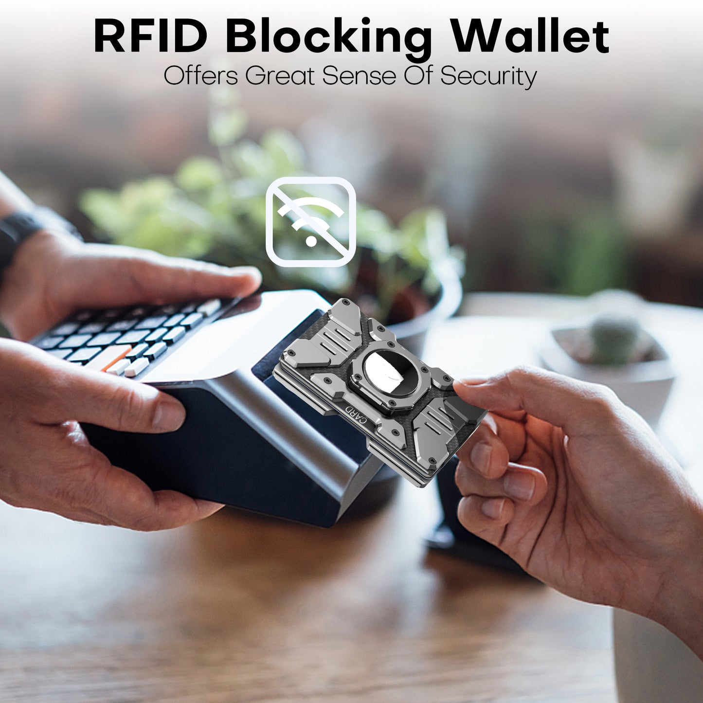Heavy Duty Mens Airtag Wallet RFID Blocking Magnetic Phone Wallet Stand-Black