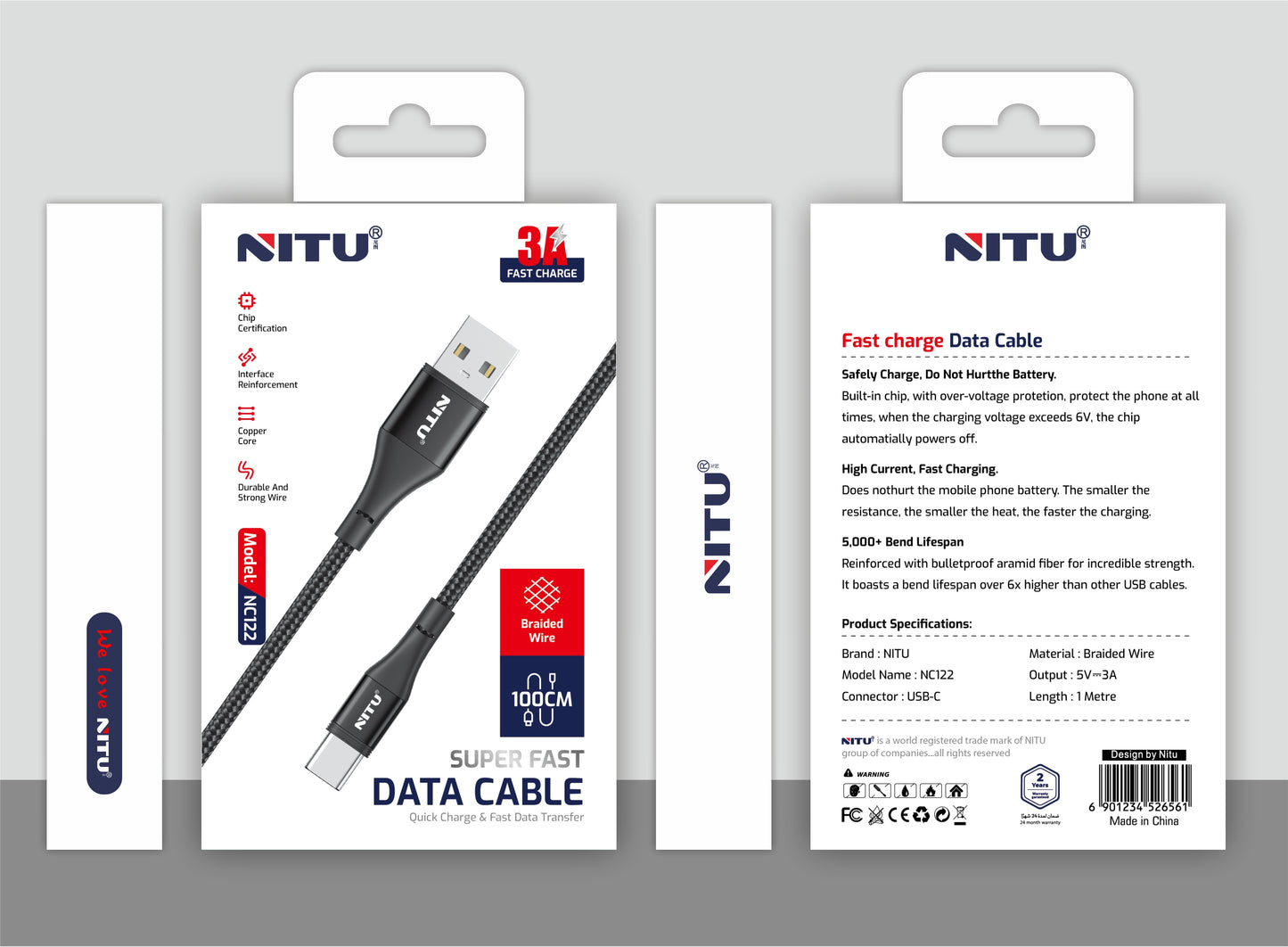 USB To USB C Type C Cable Fast Charging Braided