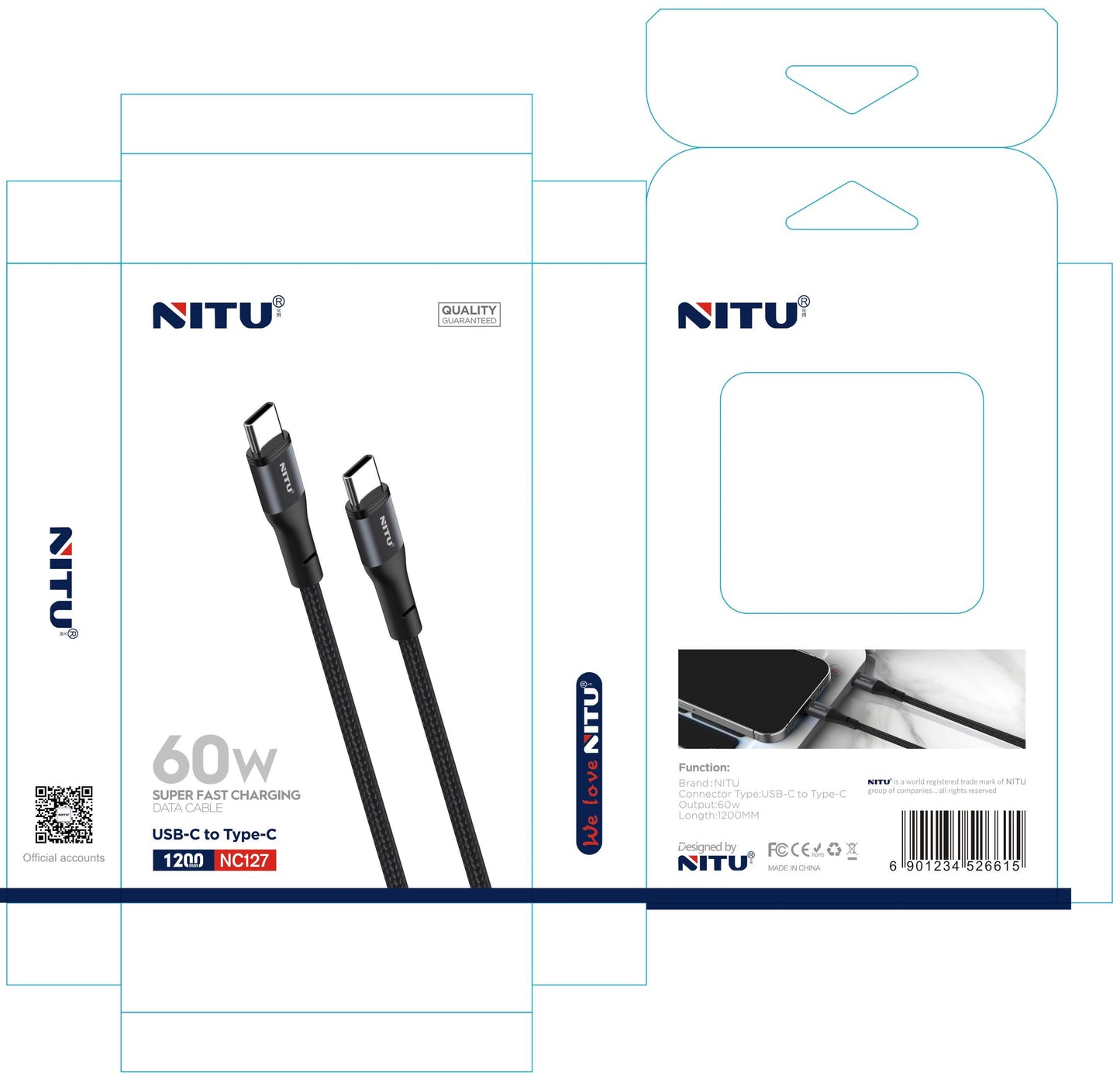 Type C To Type C 60W Fast Charging Cable 1.2 meters Braided