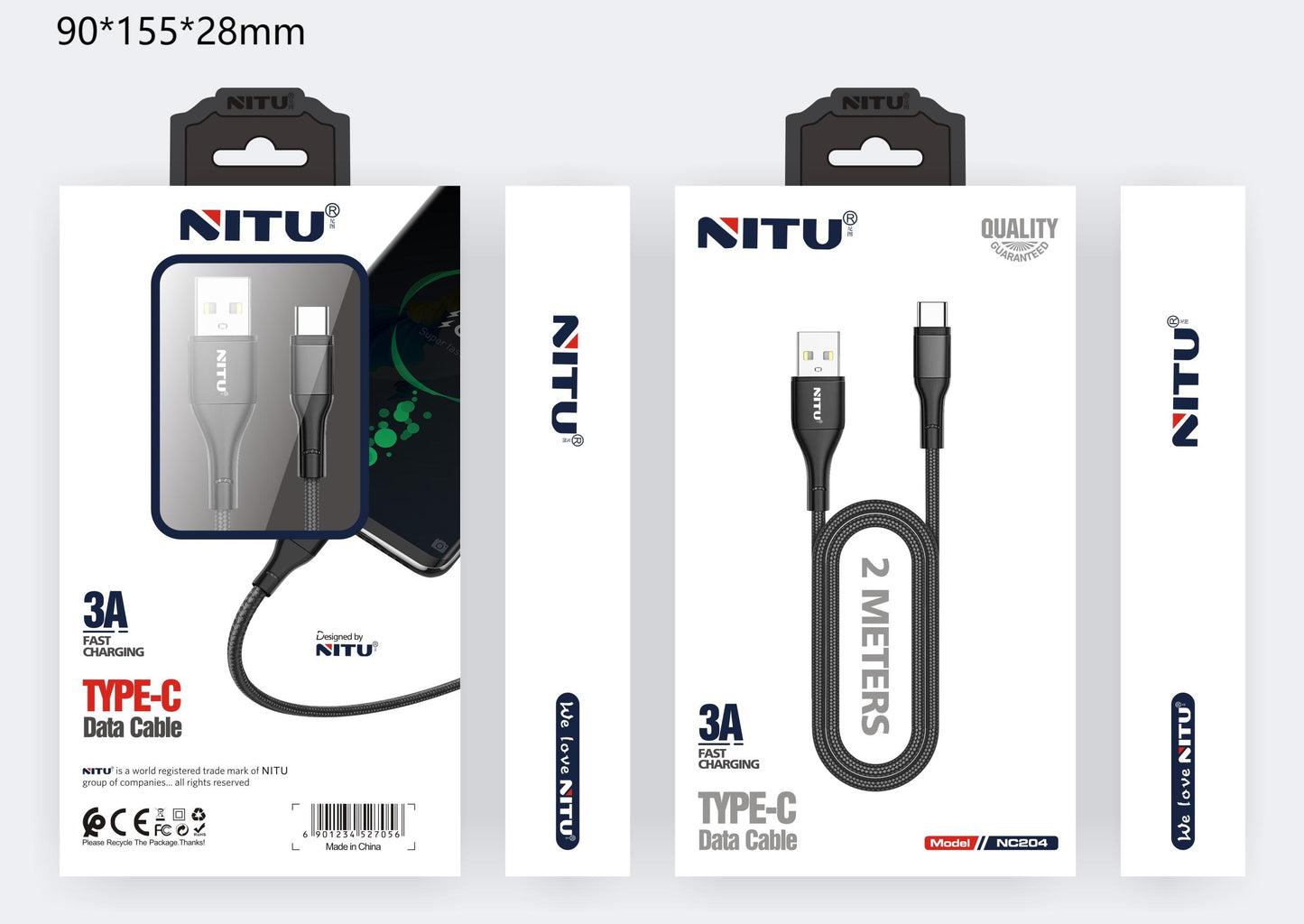 USB to Type C 3A Data Cable Fast Charging 2meter