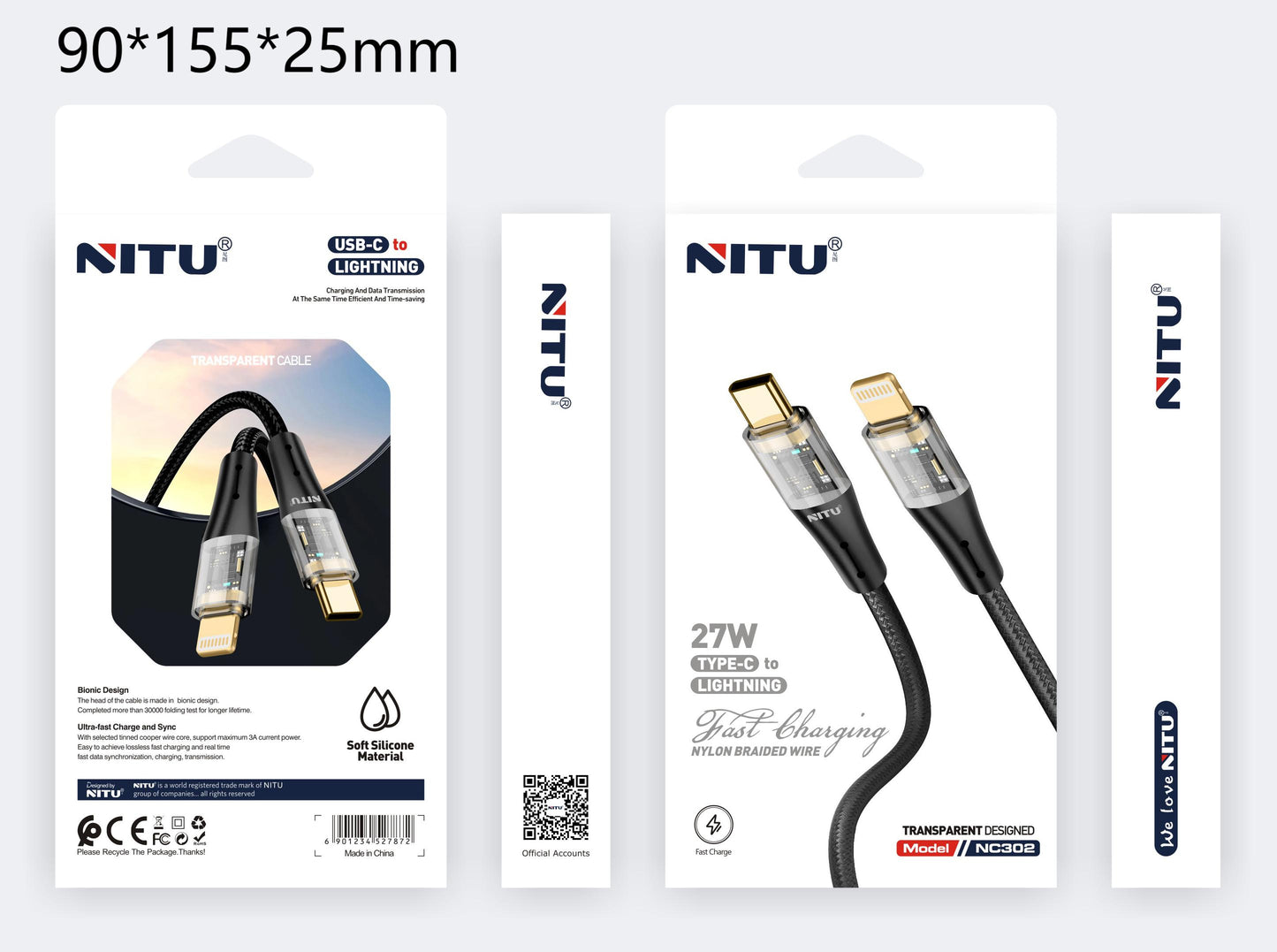 Transparent PD Cable Clear Shell 27W Fast Charging