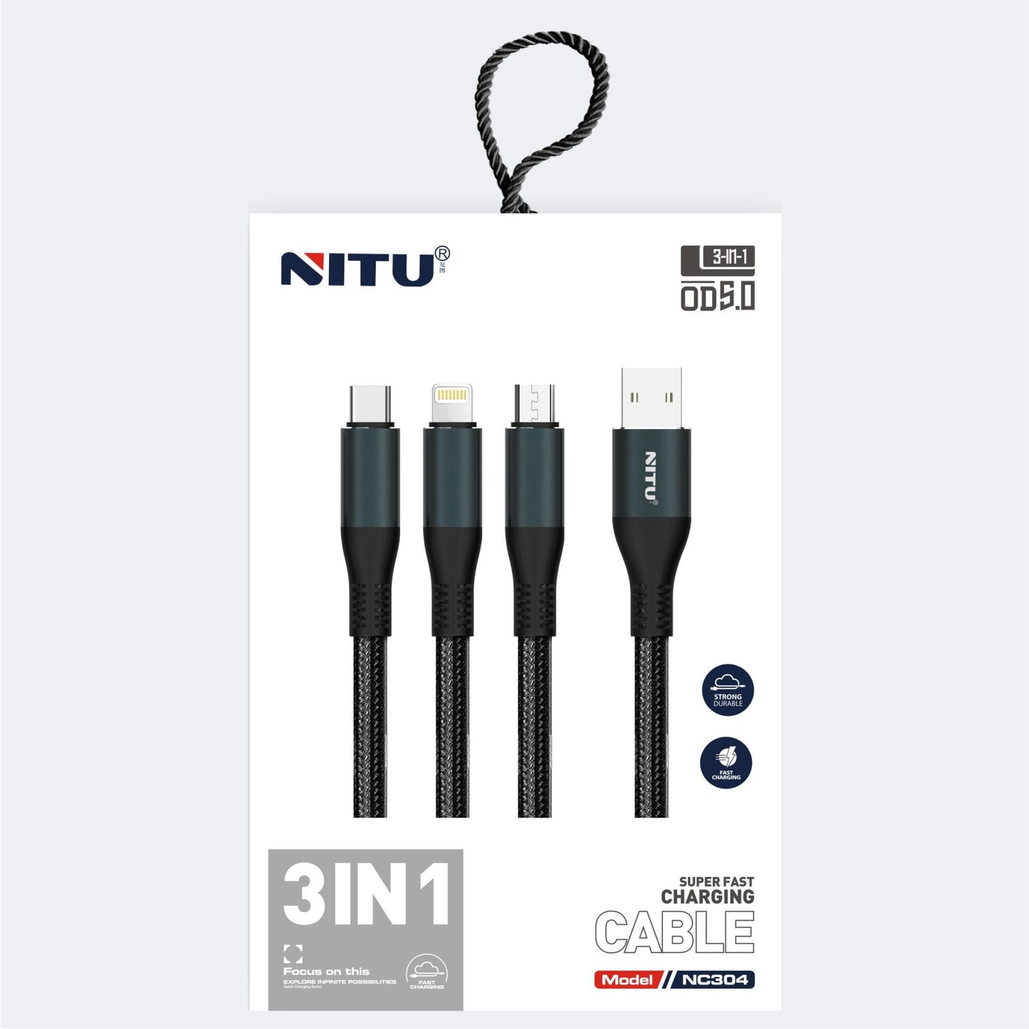 3 In 1 Cable Copper Wires Fast Charging 1 meter