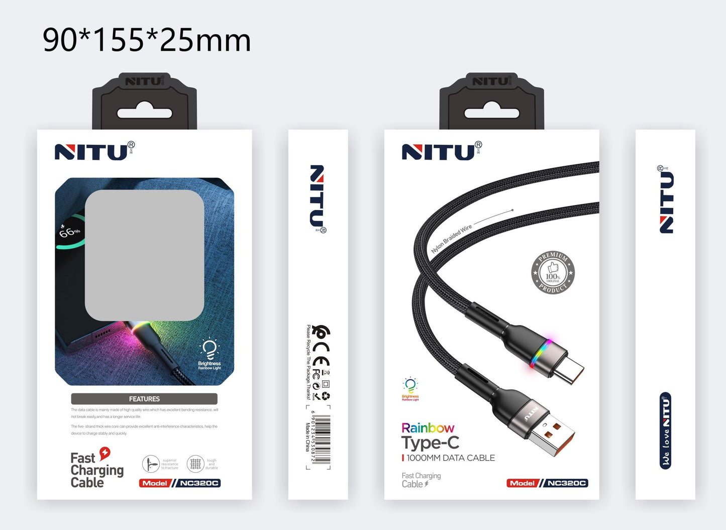 USB To Type C Cable Nylon Braided With Breathing Light