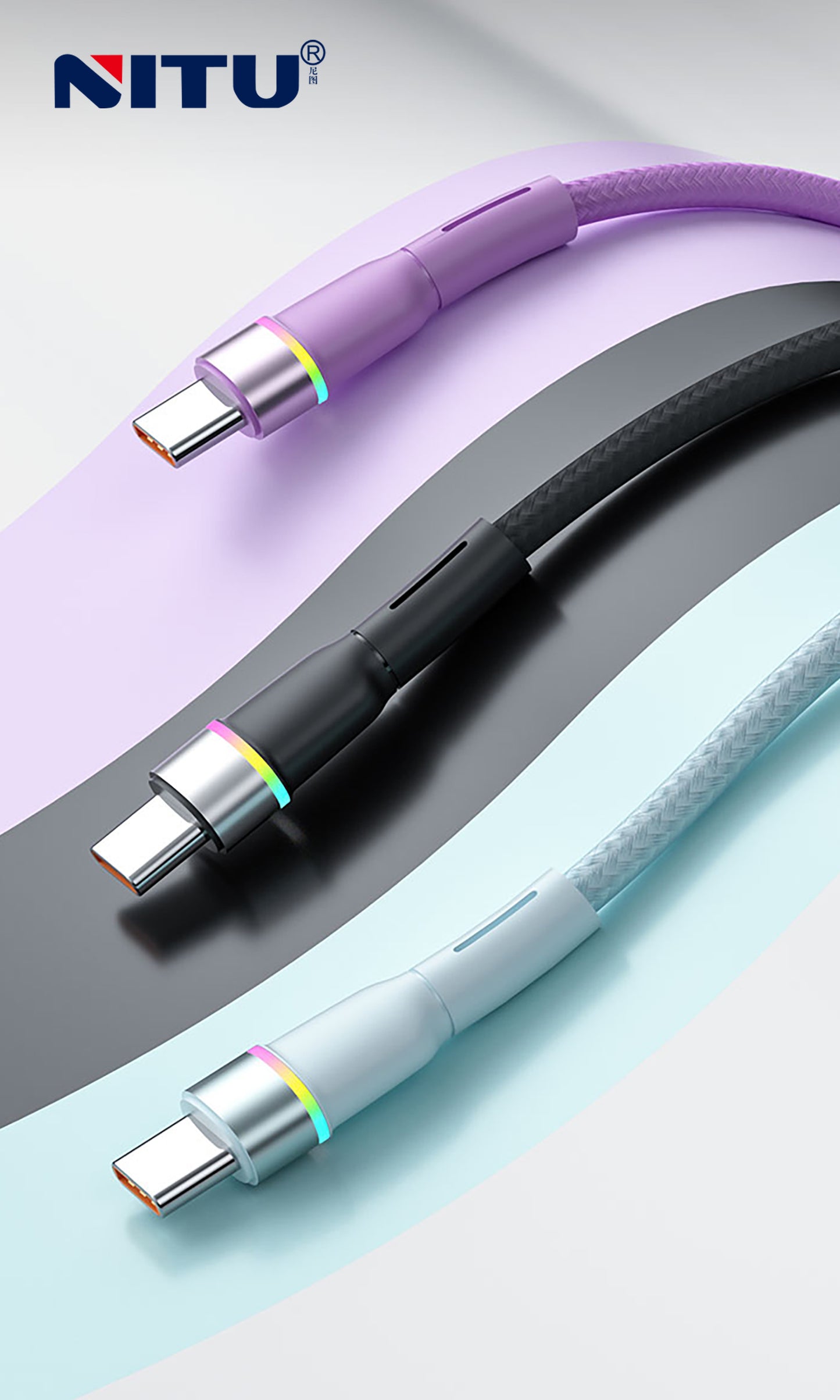 USB To Type C Cable Nylon Braided With Breathing Light