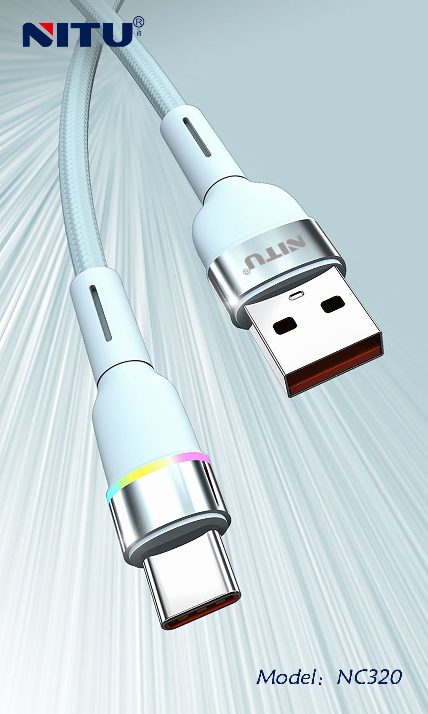 USB To Type C Cable Nylon Braided With Breathing Light