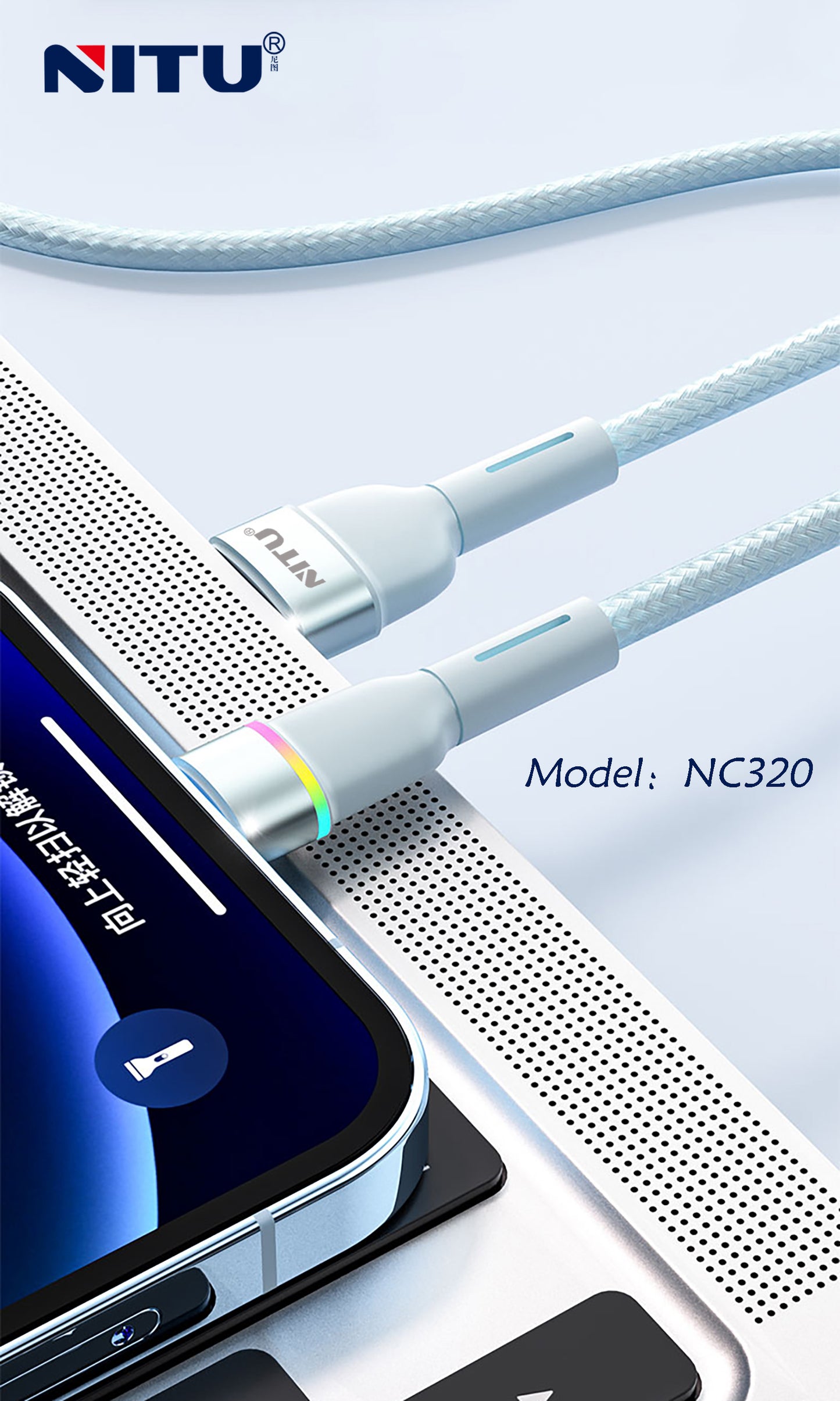 USB To Type C Cable Nylon Braided With Breathing Light