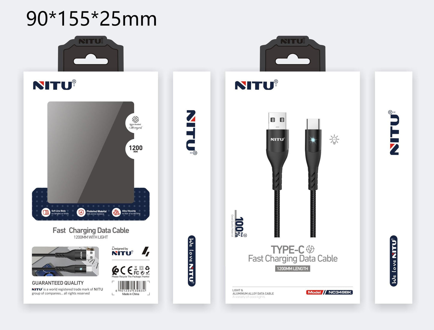 USB To Type C Data Cable With light,1.2m,Nylon Braided