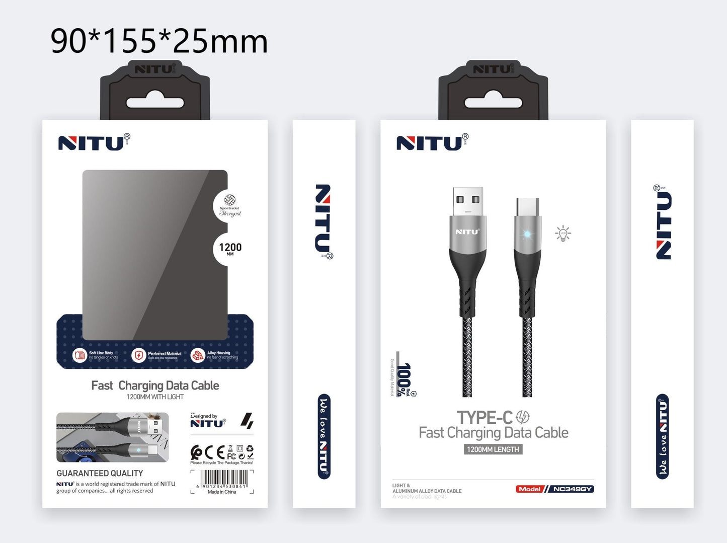 USB To Type C Data Cable With light,1.2m,Nylon Braided