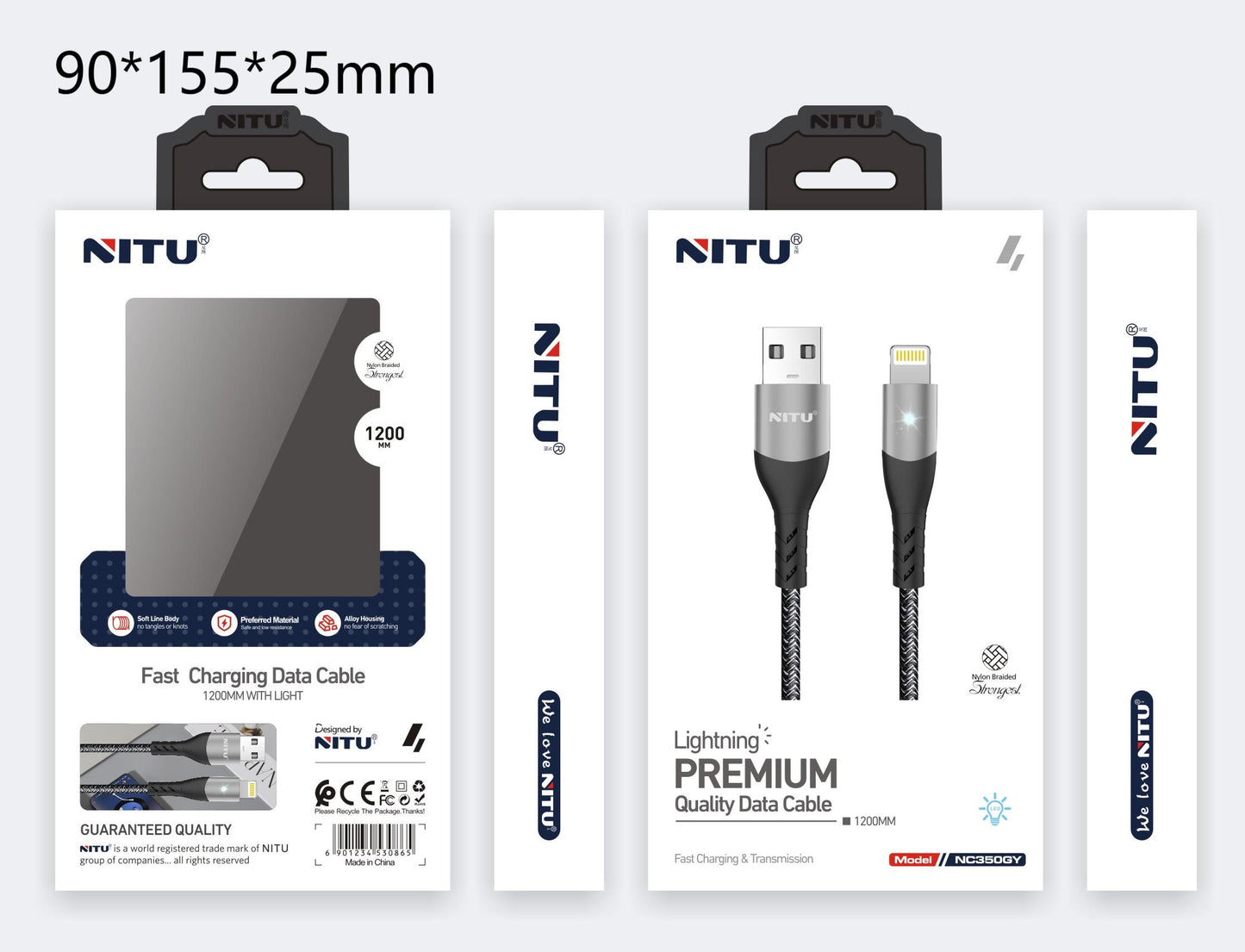 USB To Lightning Data Cable With light,1.2m,Nylon Braided