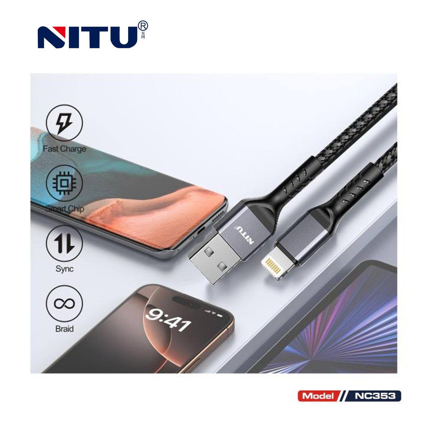 Metal Shell USB To 8pin Data Cable Fast Charging 1m,nylon Braided