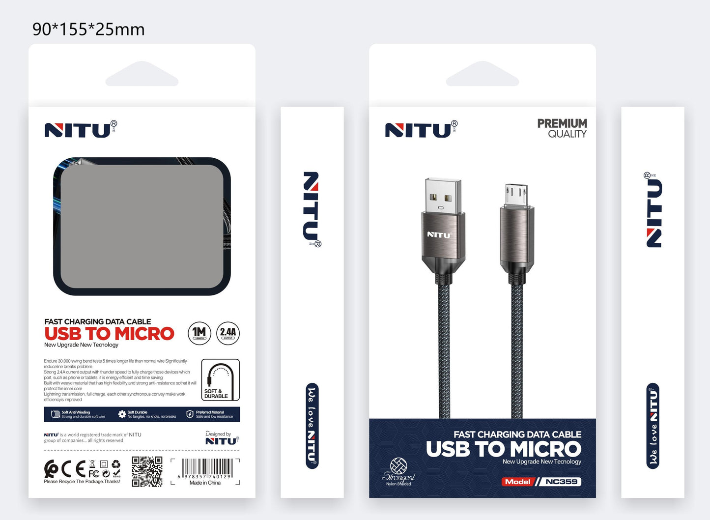 Metal Shell USB To Micro Data Cable Fast Charging 1m,nylon Braided