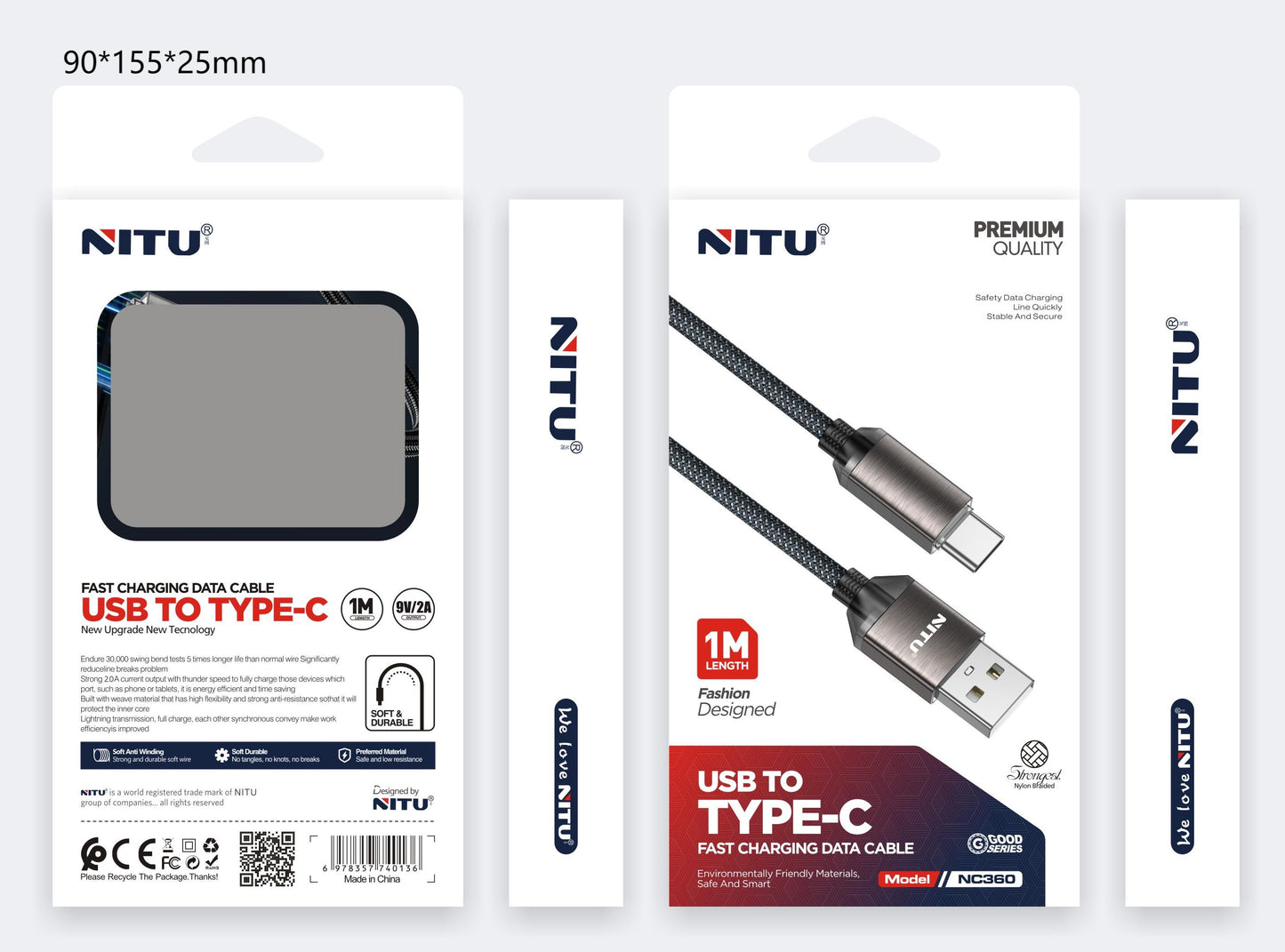 Metal Shell USB To Type C Data Cable ,1m,nylon Braided