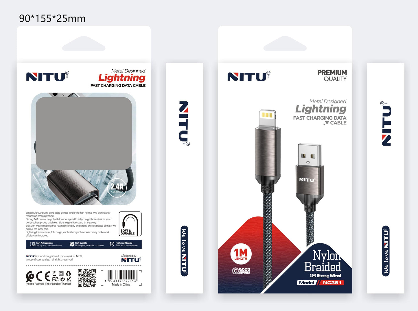 Metal Shell USB To 8pin Data Cable ,1m,nylon Braided