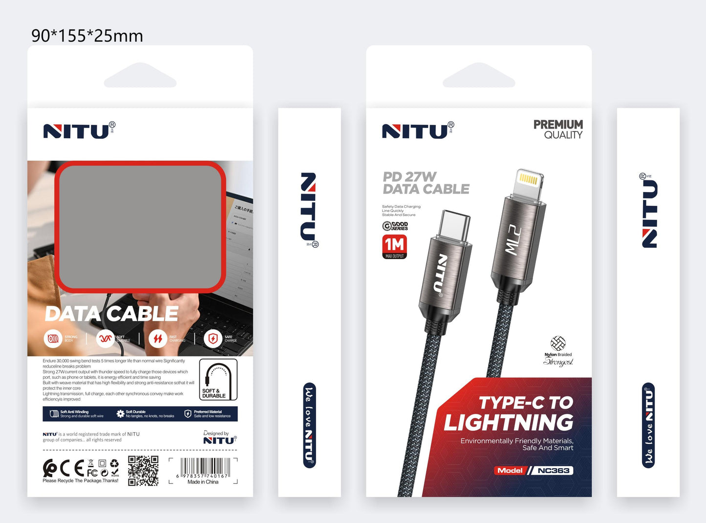27W Metal Shell PD Type C To Lightning Data Cable ,1m,Nylon Braided