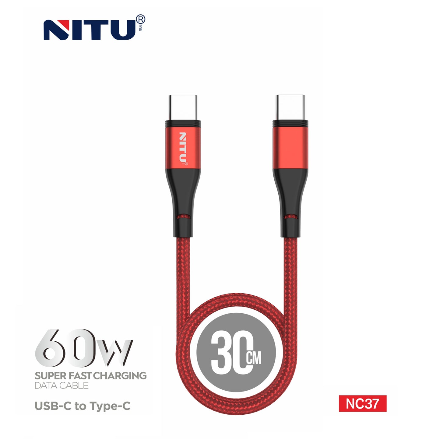 Type C To Type C 60W Super Fast Charging Cable-30CM