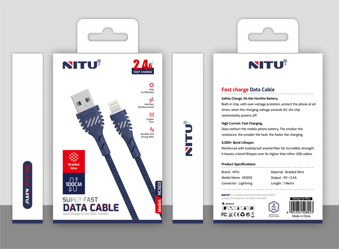 USB To Lightning Braided Data Cable 1meter
