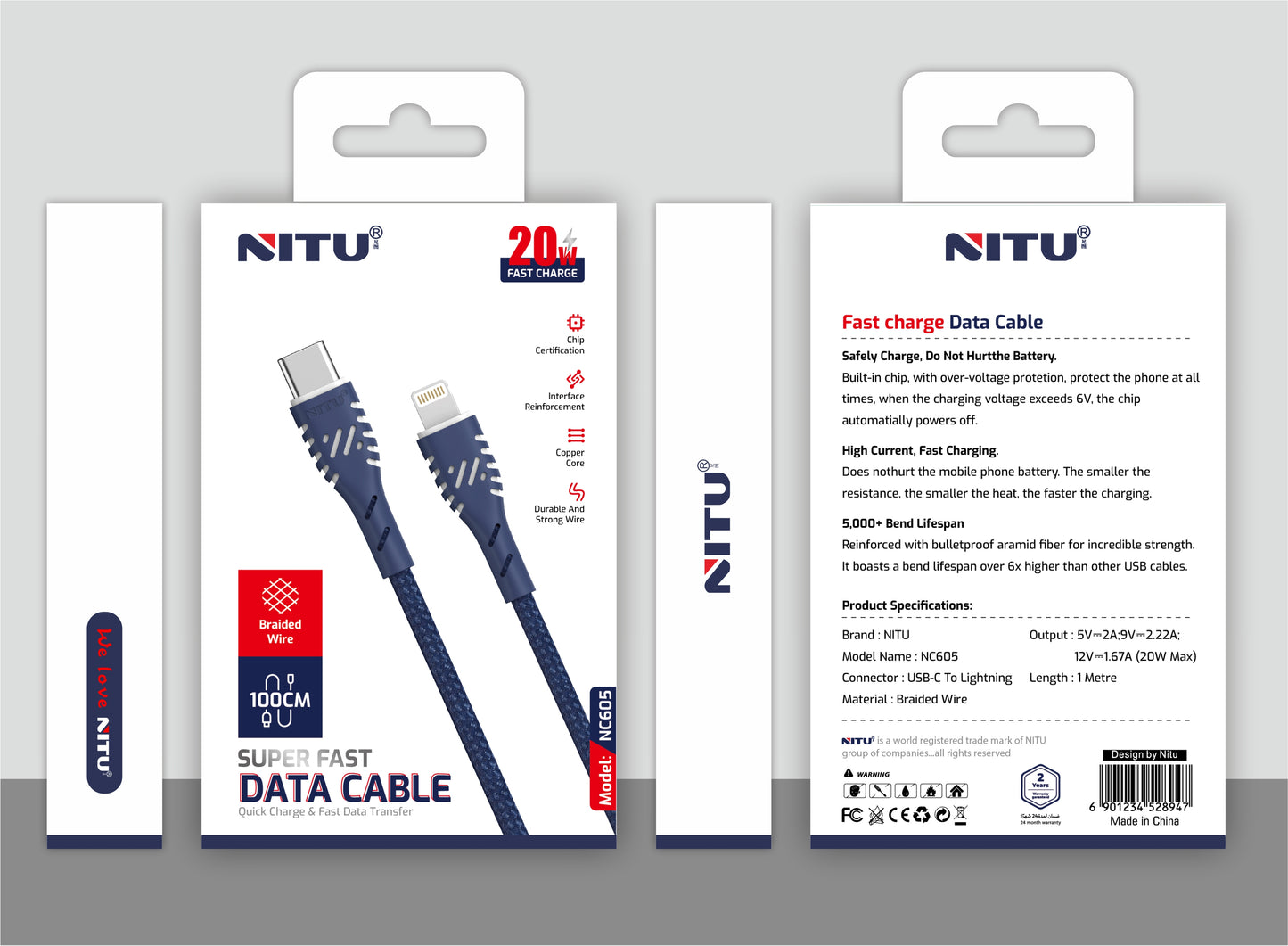 PD Type C To iph 27W Braided Data Cable 1meter