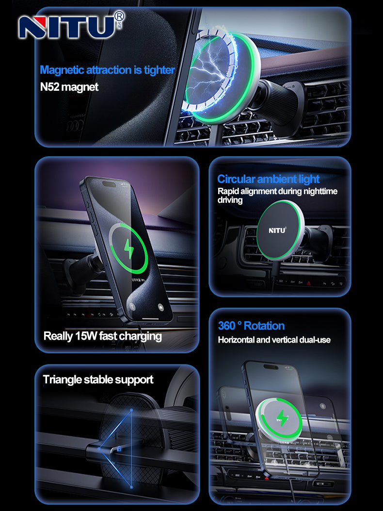 Car-vent Phone Holder Strong Magnetic Attraction 15W Wireless Charging