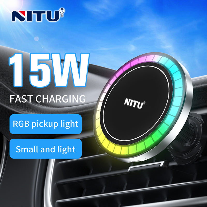 Car-vent Phone Holder Strong Magnetic Attraction 15W Wireless Charging With RGB Light