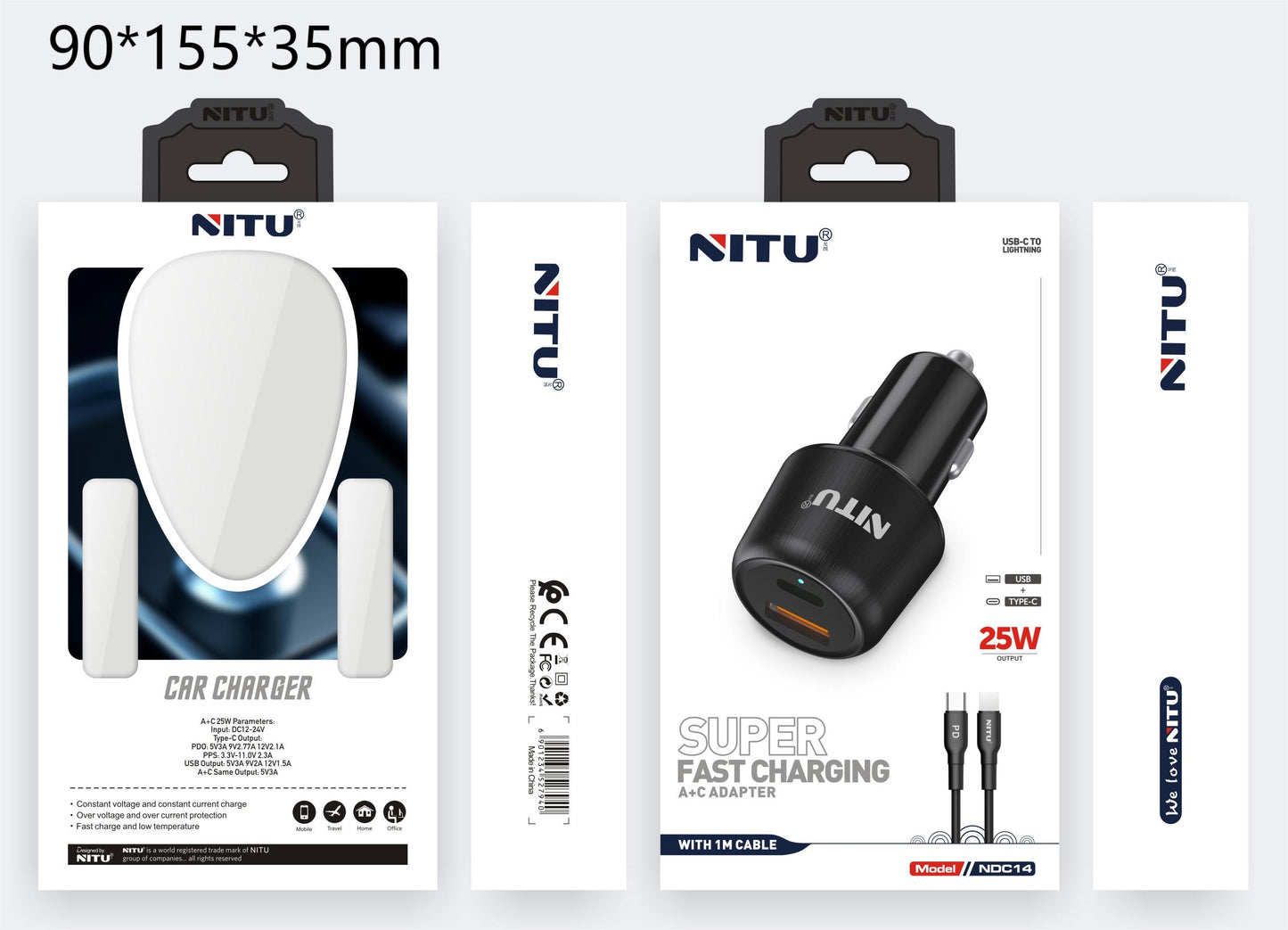 Car Charger PD25W +QC3.0 With 1 meter PD C To C Cable