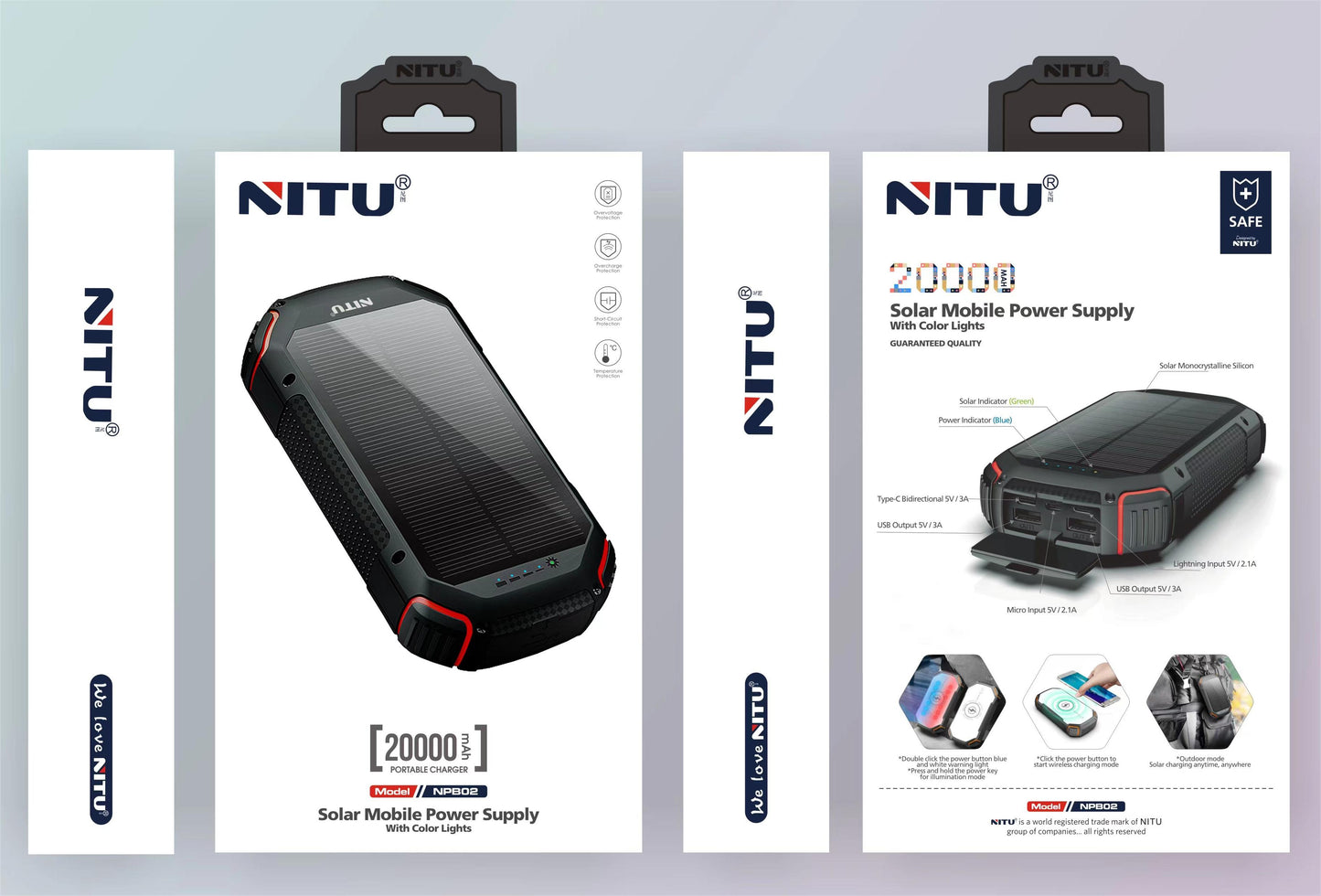 Power Bank With Solar,20000mAh Capacity,With Light