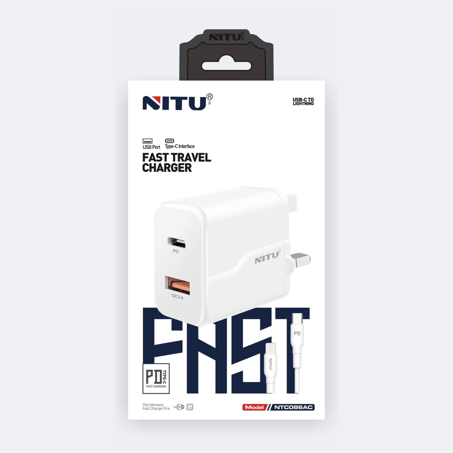 Charger Adapter UK Plug PD+QC3.0,,With C-C Charging Cable