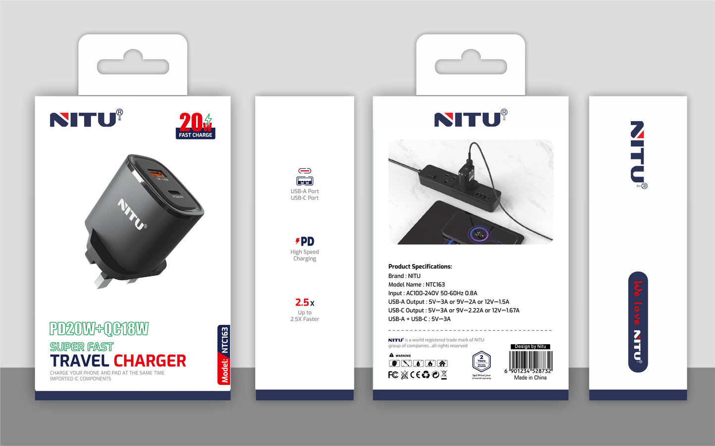 Charger Adapter UK Plug PD+QC,Fast Charger,20W