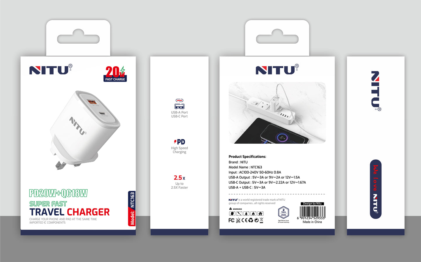 Charger Adapter UK Plug PD+QC,Fast Charger 20W
