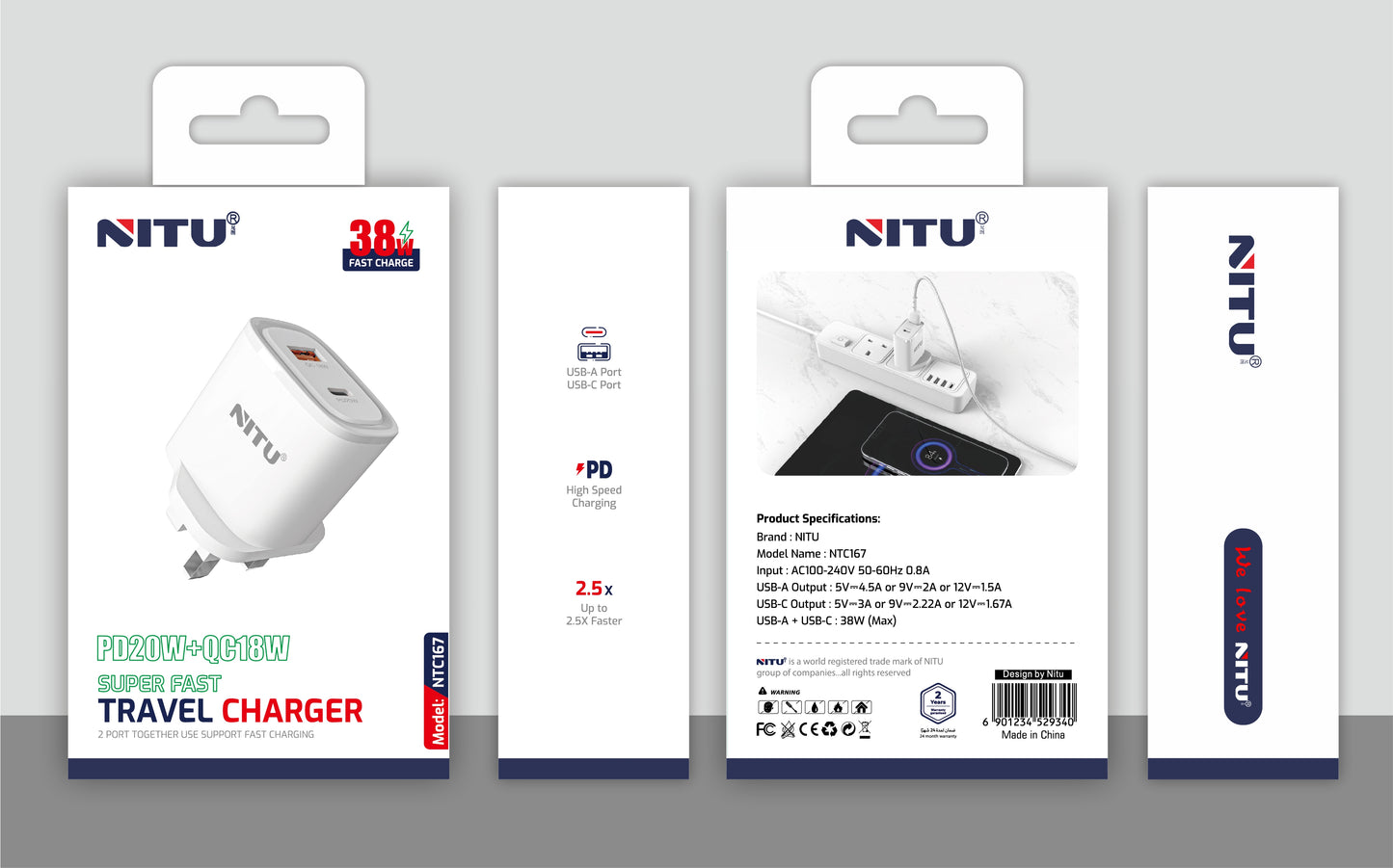 Charger Adapter UK Plug PD20W+QC18W,Fast-Speed Wall Charger,38W