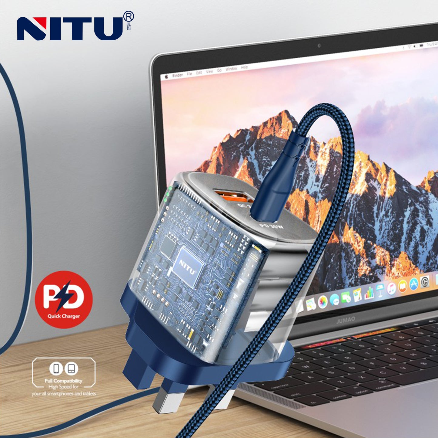Charger Adapter UK Plug PD 20W+QC18W With C-C Cable