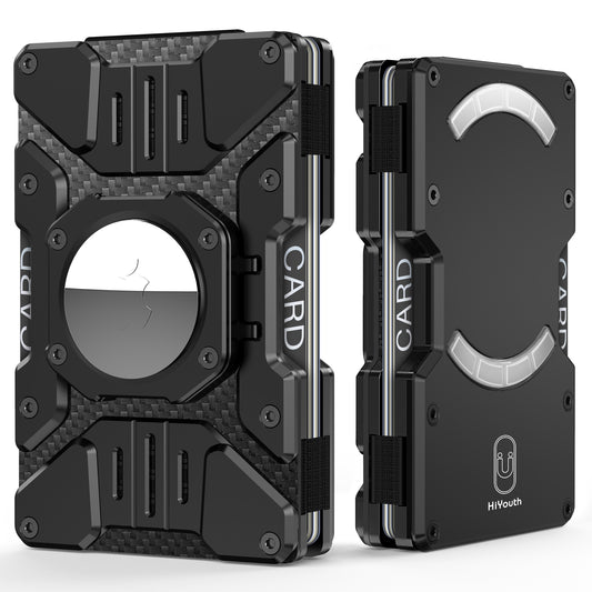 Heavy Duty Mens Airtag Wallet RFID Blocking Magnetic Phone Wallet Stand-Black