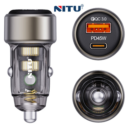 83W Mini Car Charger Transparent Body,QC3.0+PD45W Turbo Charge