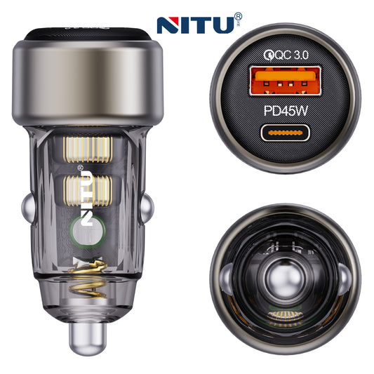 83W Mini Car Charger Transparent Body,QC3.0+PD45W Turbo Charge