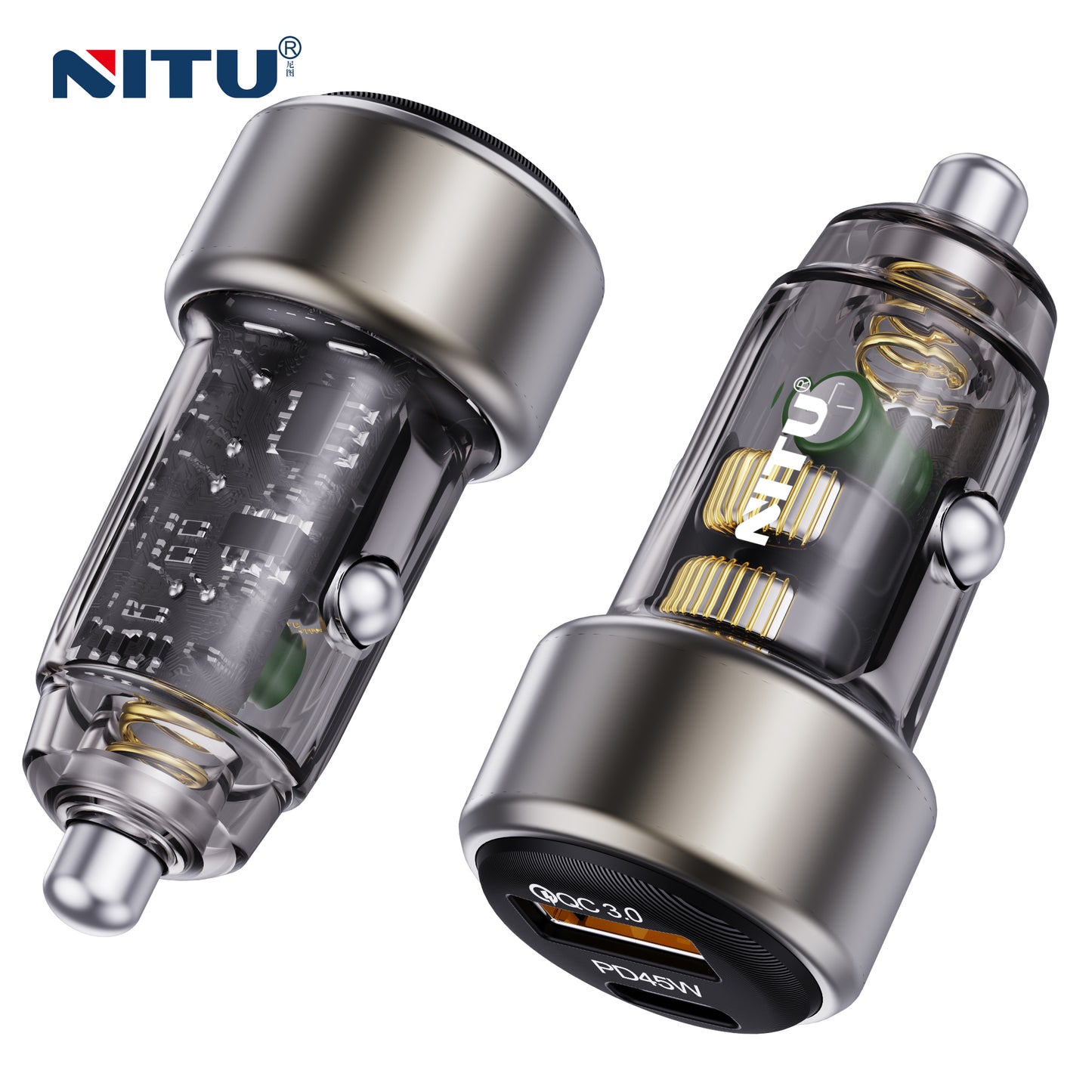 83W Mini Car Charger Transparent Body,QC3.0+PD45W Turbo Charge
