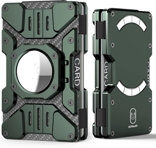 Heavy Duty Mens Airtag Wallet RFID Blocking Magnetic Phone Wallet Stand,Green