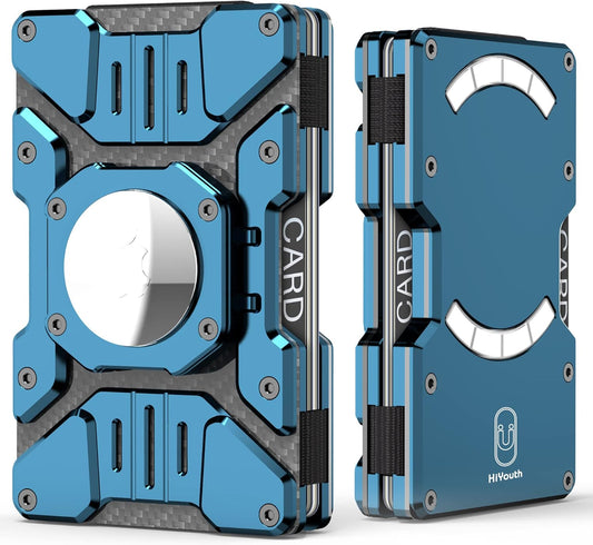 Heavy Duty Mens Airtag Wallet RFID Blocking Magnetic Phone Wallet Stand-Blue