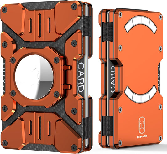Heavy Duty Mens Airtag Wallet RFID Blocking Magnetic Phone Wallet Stand,Orange