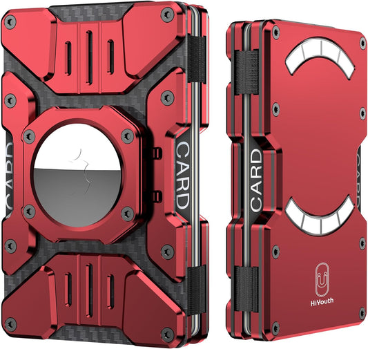Heavy Duty Mens Airtag Wallet RFID Blocking Magnetic Phone Wallet Stand,Red