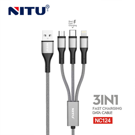 3-in-1 Fast Charging cable braided Jacket,1.2Meter