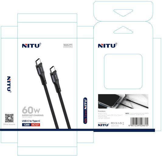 Type C To Type C 60W Fast Charging Cable 1.2 meters Braided
