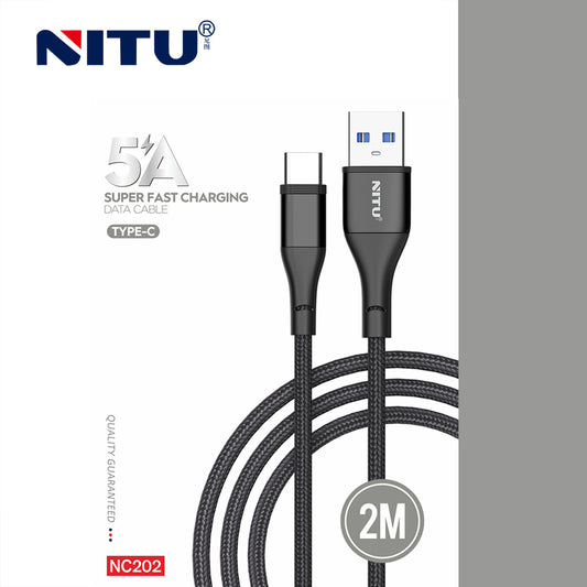 USB To Type C Data Cable 5A Fast Charging,2 Meter,Nylon Braided