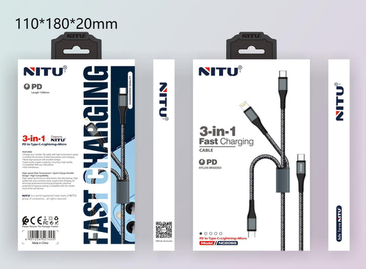 3 in 1 Type C PD Nylon Braided Cable