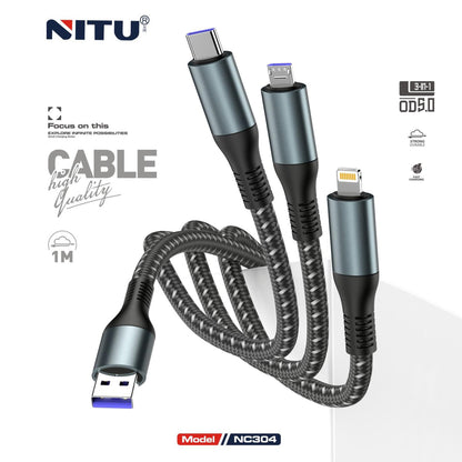 3 In 1 Cable Copper Wires Fast Charging 1 meter