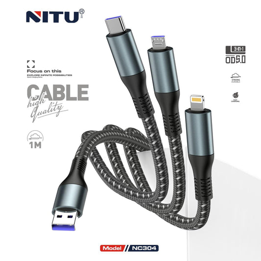 3 In 1 Cable Copper Wires Fast Charging 1 meter